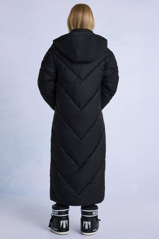 Waterproof Hooded Long Parka Coat in Black