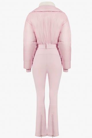 Waterproof Belted Layered Ski Suit in Powder Pink