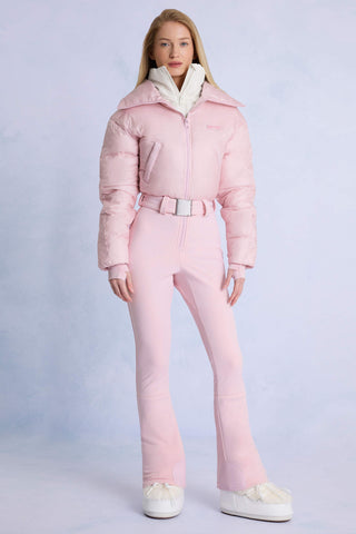 Waterproof Belted Layered Ski Suit in Powder Pink