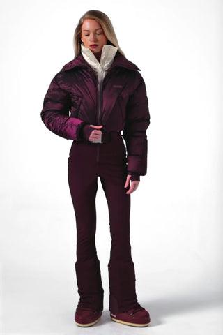 Waterproof Belted Layered Ski Suit in Burgundy