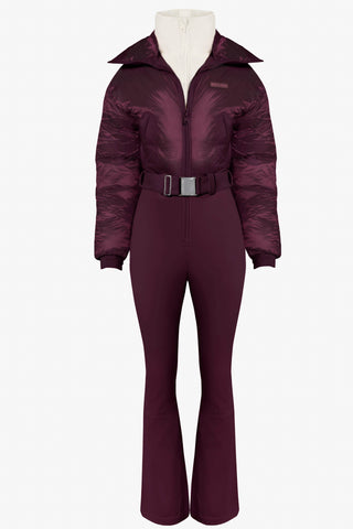 Waterproof Belted Layered Ski Suit in Burgundy