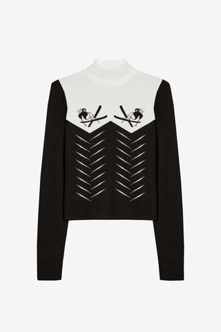 Knit Long-Sleeve Fitted Top in Black