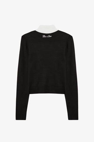 Knit Long-Sleeve Fitted Top in Black