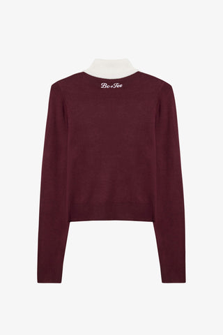Knit Long-Sleeve Fitted Top in Burgundy