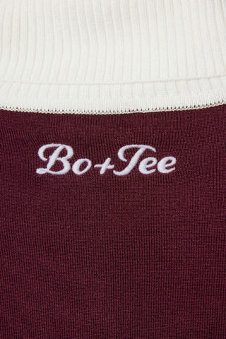Knit Long-Sleeve Fitted Top in Burgundy