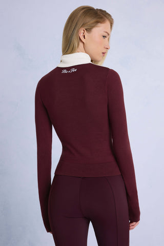 Knit Long-Sleeve Fitted Top in Burgundy
