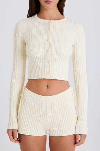Ribbed Knit Button Cardigan in Cream