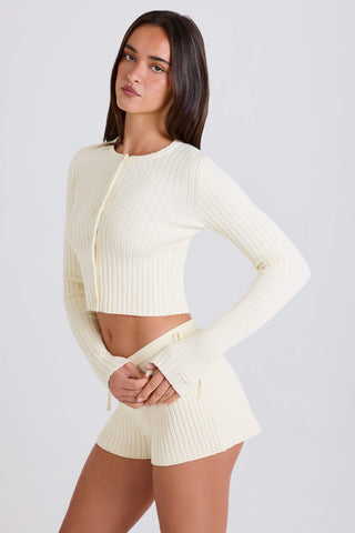 Ribbed Knit Button Cardigan in Cream