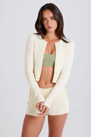Ribbed Knit Button Cardigan in Cream