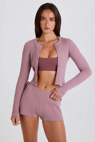 Ribbed Knit Button Cardigan in Mauve