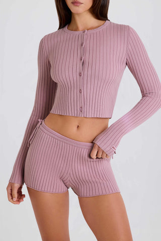 Ribbed Knit Button Cardigan in Mauve