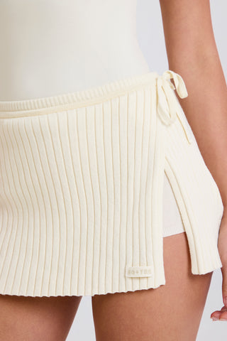 Ribbed Knit Tie Wrapover Skort in Cream
