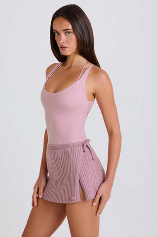 Ribbed Knit Tie Wrapover Skort in Mauve