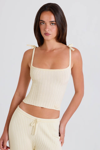 Ribbed Knit Tie Tank Top in Cream