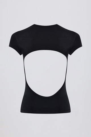 Cut-Out Longline T-Shirt in Black