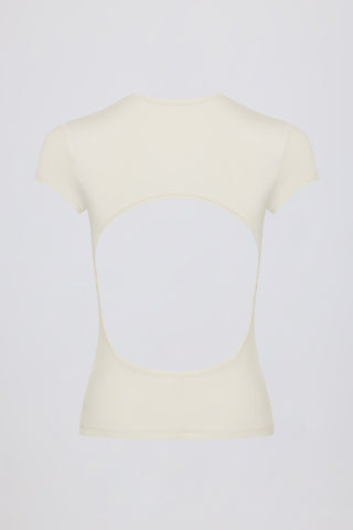 Cut-Out Longline T-Shirt in Cream