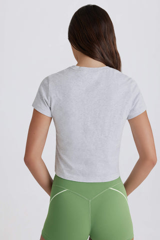 Cropped Graphic T-Shirt in Grey Marl