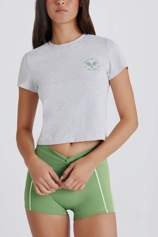 Cropped Graphic T-Shirt in Grey Marl