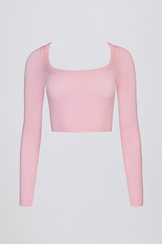 Seamless Soft Rib Cut-Out Crop Top in Powder Pink