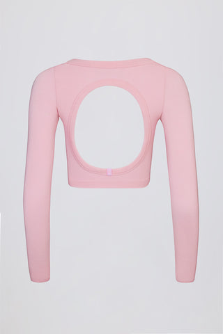 Seamless Soft Rib Cut-Out Crop Top in Powder Pink