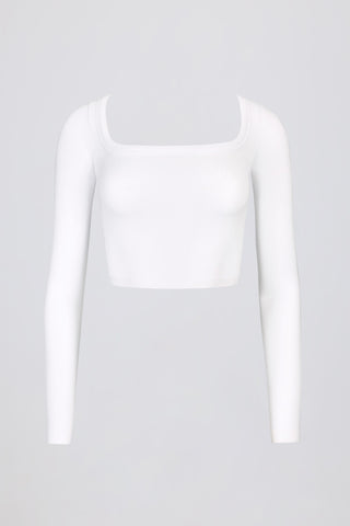 Seamless Soft Rib Cut-Out Crop Top in White