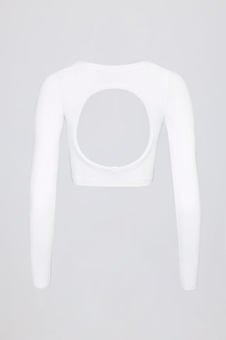 Seamless Soft Rib Cut-Out Crop Top in White