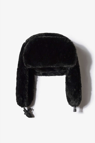 Faux-Fur Trapper Hat in Black