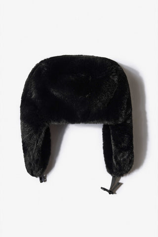 Faux-Fur Trapper Hat in Black