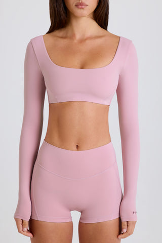 Four-Way Stretch Multiway Long-Sleeve Crop Top in Mauve