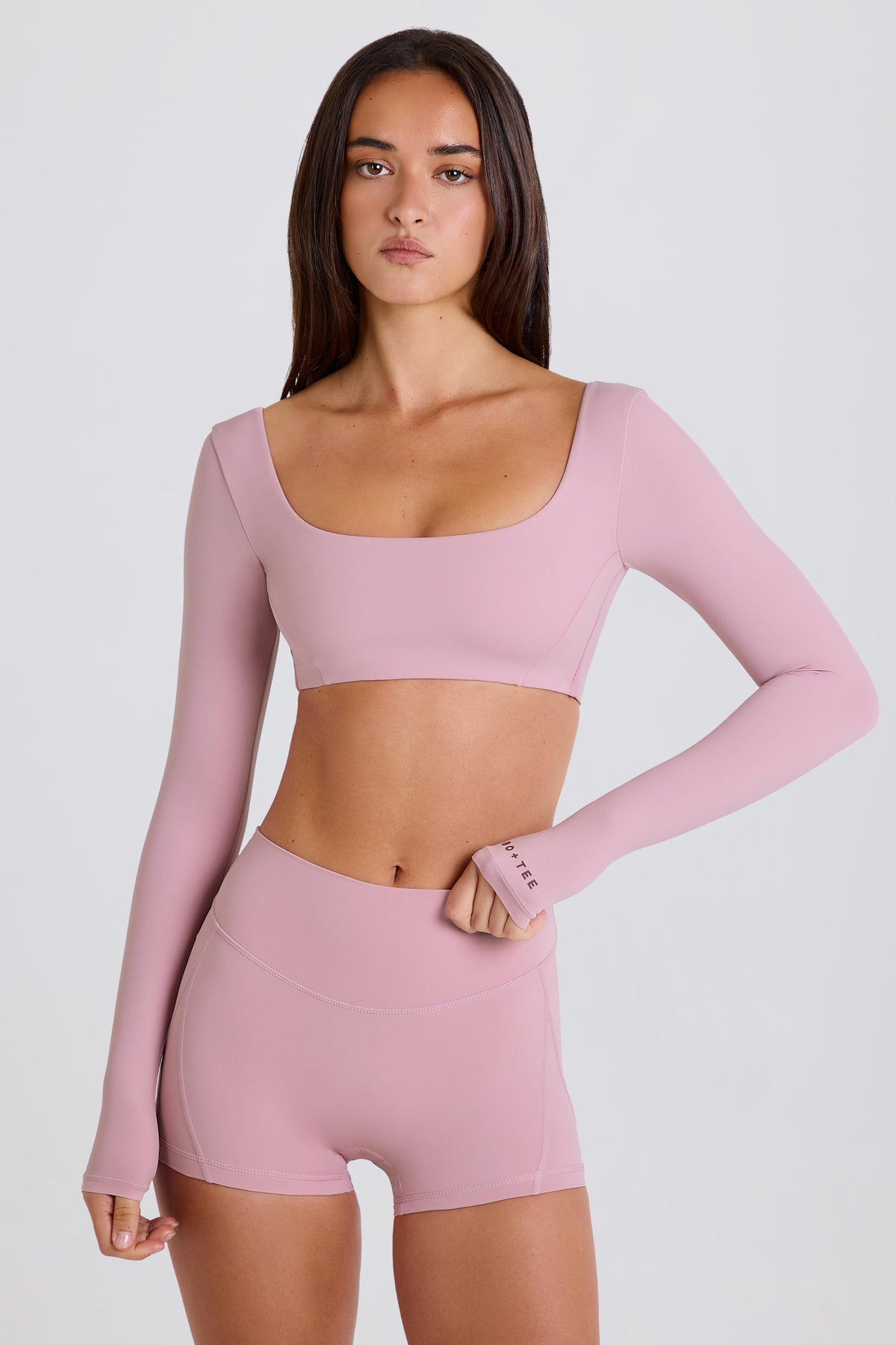 Four-Way Stretch Multiway Long-Sleeve Crop Top in Mauve