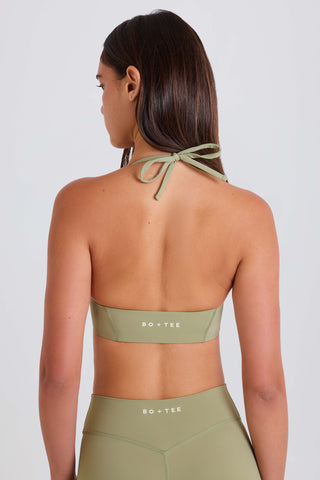 Four-Way Stretch Scoop-Neck Halterneck Sports Bra in Matcha
