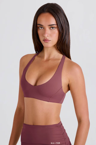 Four-Way Stretch Crossback V-Neck Sports Bra in Acai