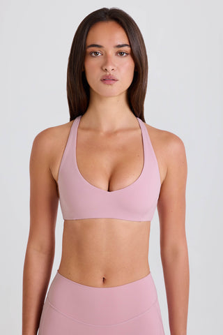 Four-Way Stretch Crossback V-Neck Sports Bra in Mauve