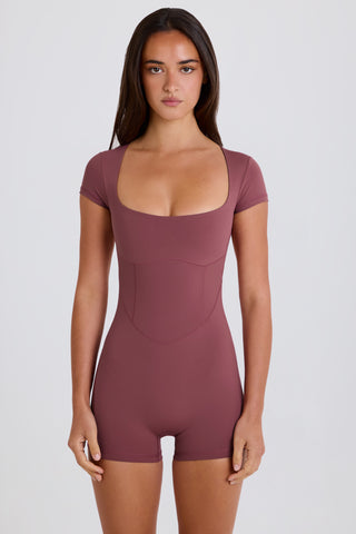 Four-Way Stretch Open-Back Unitard in Acai