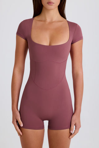 Four-Way Stretch Open-Back Unitard in Acai