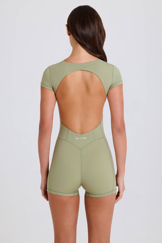 Four-Way Stretch Open-Back Unitard in Matcha