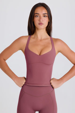 Four-Way Stretch Crossback Longline Tank Top in Acai