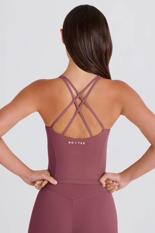 Four-Way Stretch Crossback Longline Tank Top in Acai