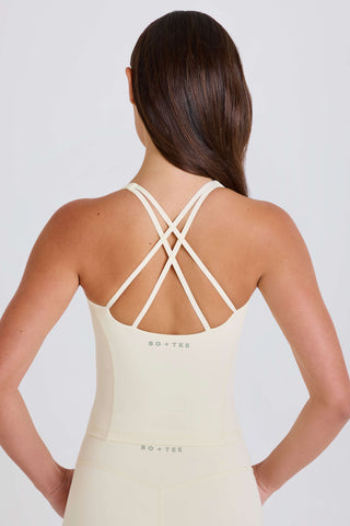 Four-Way Stretch Crossback Longline Tank Top in Cream