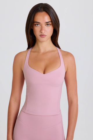 Four-Way Stretch Crossback Longline Tank Top in Mauve
