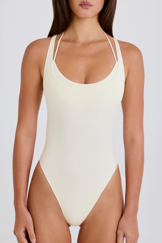 Stretch Cotton Jersey Layered Crossback Bodysuit in Cream