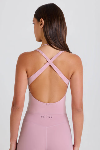 Stretch Cotton Jersey Layered Crossback Bodysuit in Mauve