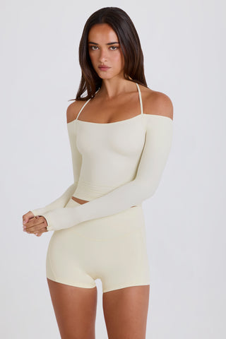Soft Jersey Off-Shoulder Halterneck Longline Top in Cream