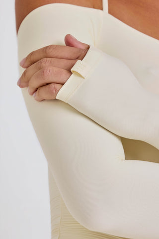 Soft Jersey Off-Shoulder Halterneck Longline Top in Cream