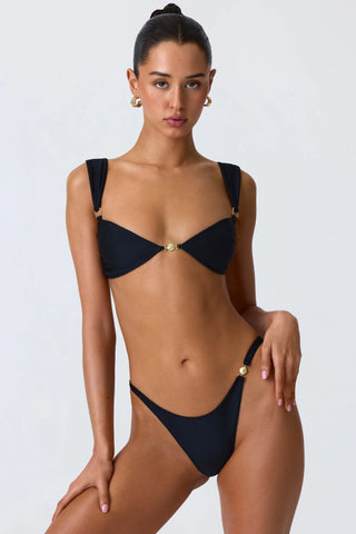 Embellished Cheeky Bikini Bottoms in Black