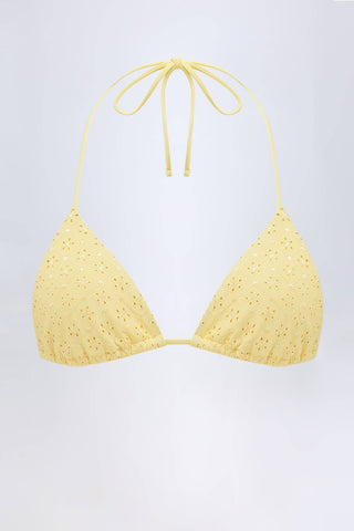 Broderie Anglaise Triangle Bikini Top in Lemon Yellow