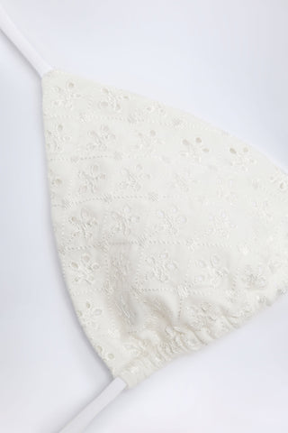 Broderie Anglaise Triangle Bikini Top in White
