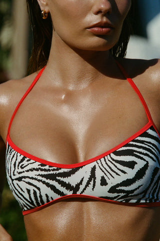 Reversible Halterneck Bikini Top in Zebra Print