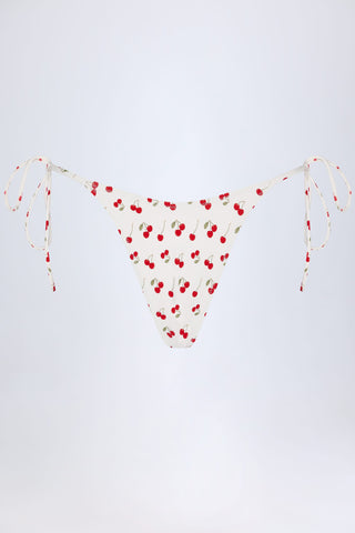 Side-Tie Cheeky Bikini Bottoms in Cherry Print