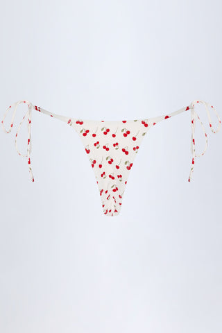 Side-Tie Cheeky Bikini Bottoms in Cherry Print